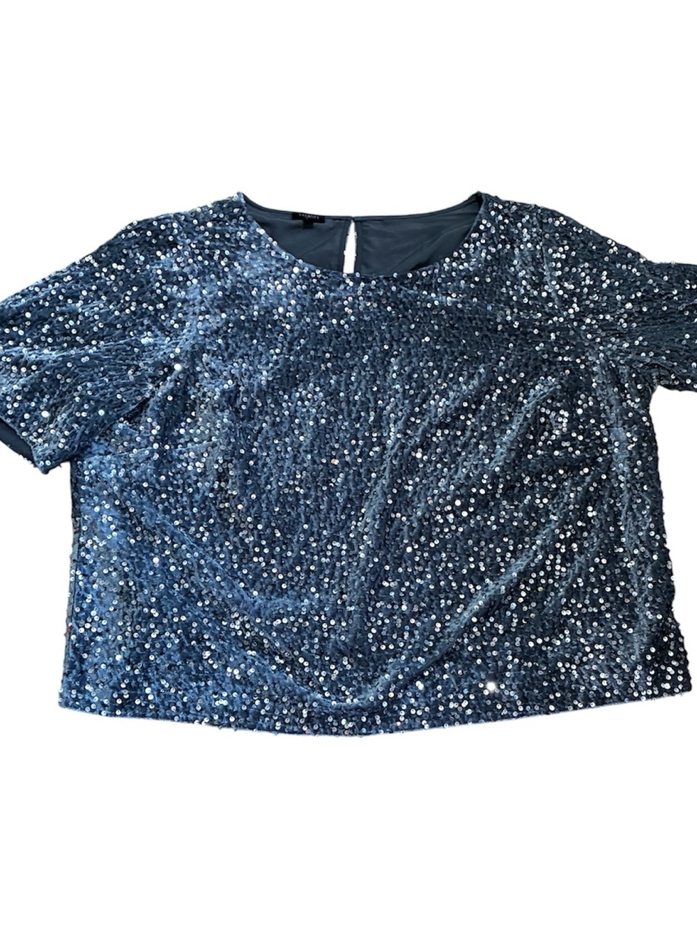 Talbots Gray Sequin Short Sleeve Holiday Party Top Blouse